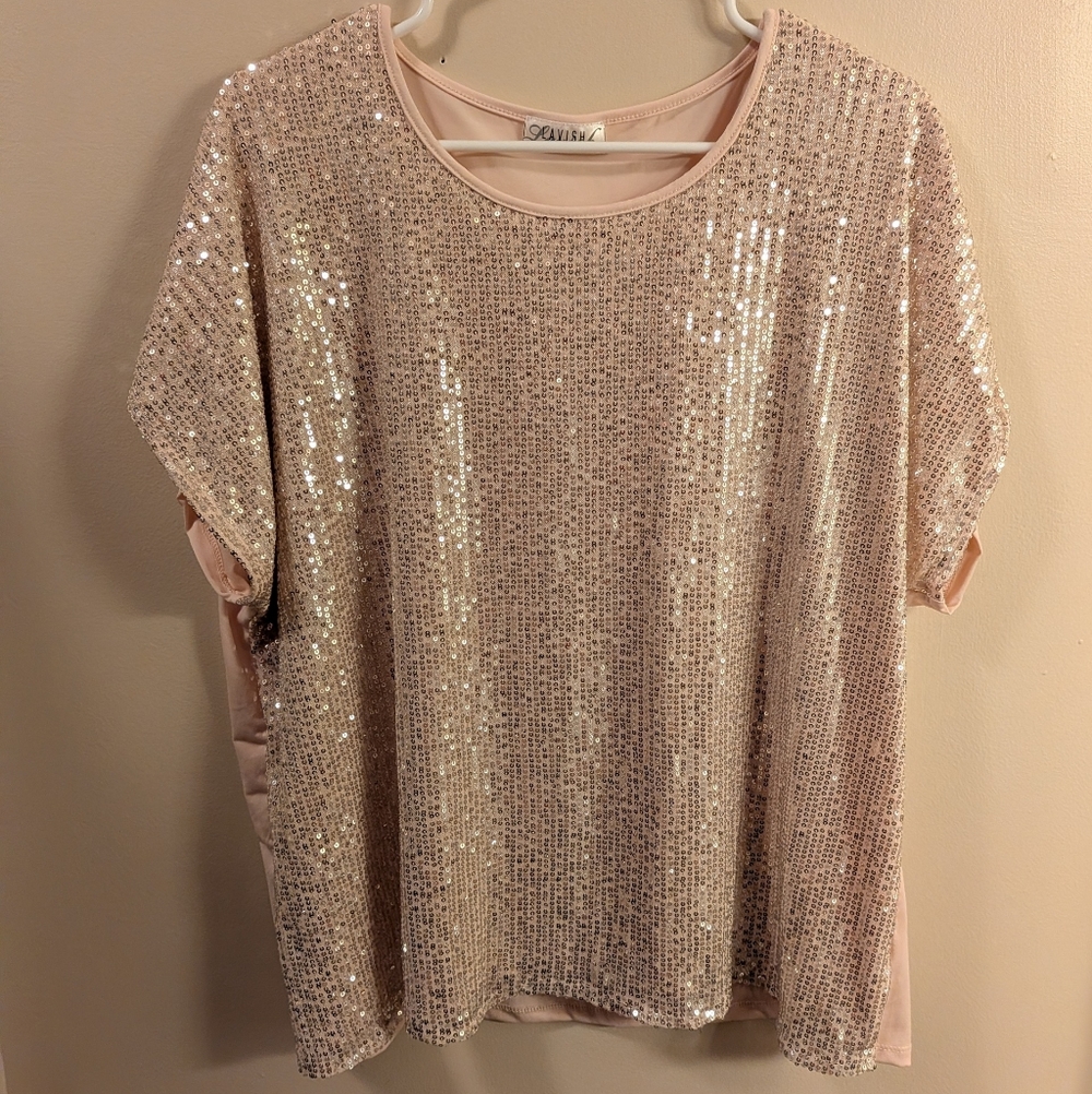 Rose Gold Sequin Blouse by Lavish Silky Back